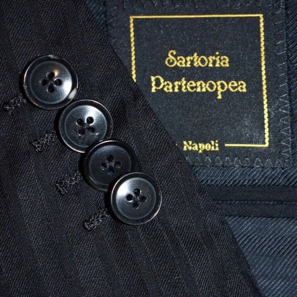 46R Sartoria Partenopea PEAK LAPEL Black SUIT